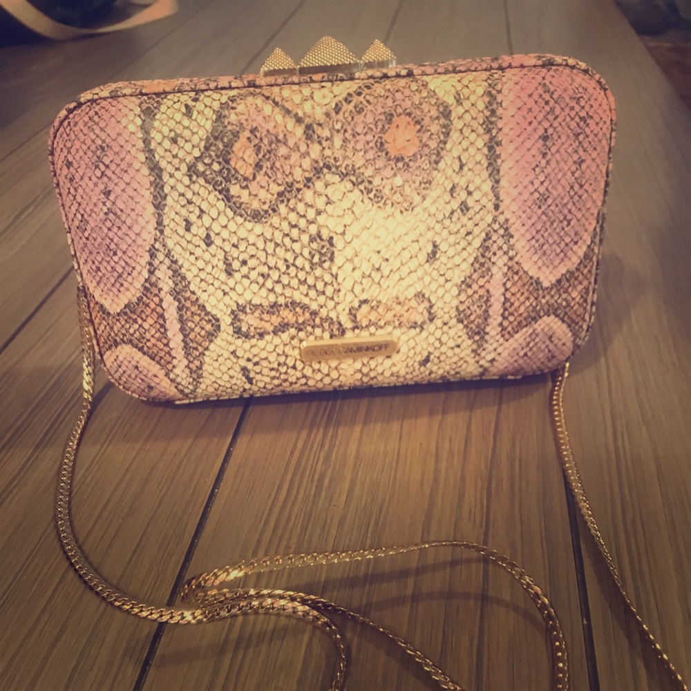 Rebecca Minkoff Snakeskin clutch w/gold chain